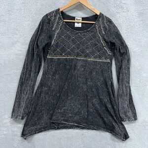 Vocal Apparel Top Womens M Tunic‎ Relaxed Asymmetrical Beads Grunge Goth Bling